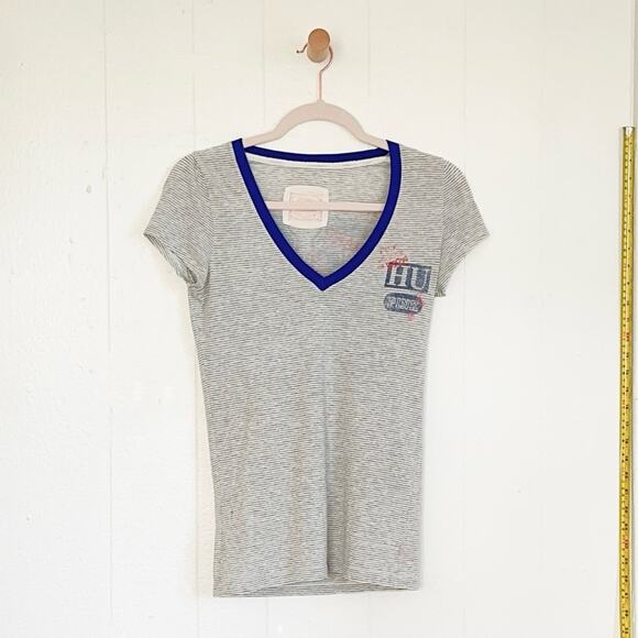 PINK Victoria's Secret Tops - Y2K Vintage VS PINK Distressed Striped Number 86 V-Neck Tee Small